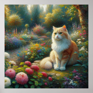 Kat in de prachtige tuin poster