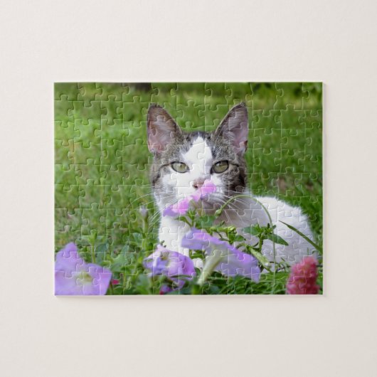 Kat in de Puzzle Petunias Legpuzzel (Horizontaal)