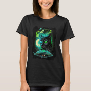 Kat In De Ruimte Buitenaardse Ontvoering UFO Scien T-shirt