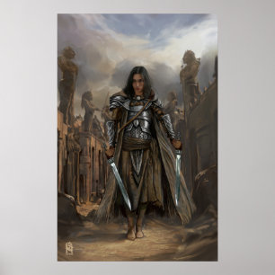 Kat in de ruïnes van een oude stad poster