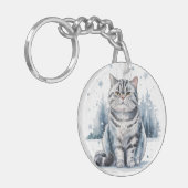 Kat in de sneeuw 1 ronde acryl Sleutelhanger (Voorkant Links)