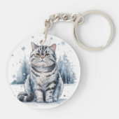 Kat in de sneeuw 1 ronde acryl Sleutelhanger (Achterkant)