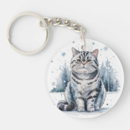 Kat in de sneeuw 1 ronde acryl Sleutelhanger