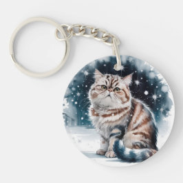 Kat in de sneeuw 2 ronde acryl Sleutelhanger