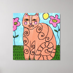 Kat in de tuin Abstract schilderen Canvas Afdruk