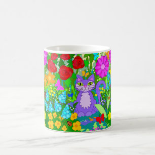 Kat in de tuin, kleurrijke Butterflies Fantasy Flo Koffiemok
