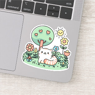 Kat in de tuin - Schattige Kat Sticker
