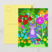 Kat in de tuin van Fantasy Flowers Butterflies Lad Briefkaart (Voorkant / Achterkant)