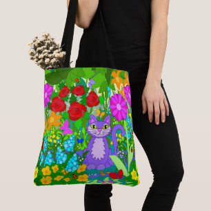 Kat in de tuin van Fantasy Flowers Butterflies Lad Draagtas