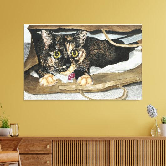 Kat in de Waterverf van de Bag die het Gewikkelde Canvas Afdruk (Insitu (Woonkamer))