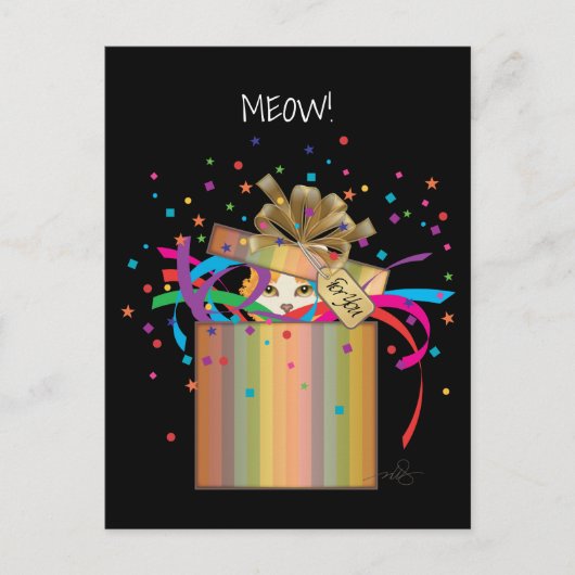 Kat in doos uitnodiging briefkaart (Voorkant)