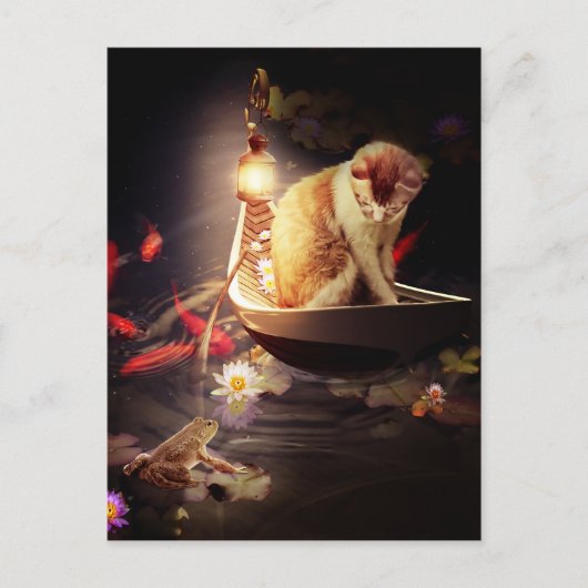 Kat in een boot briefkaart (Voorkant)