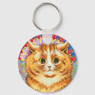 Kat in een decoratief patroon, Louis Wain Sleutelhanger