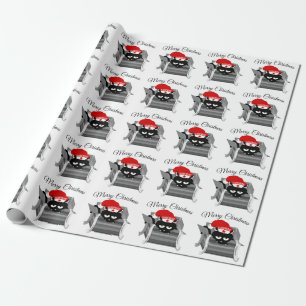 Kat in een doos grappige kerst cadeaupapier