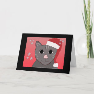 Kat in een Hoed Feestdagen Kaart