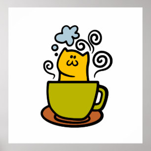 Kat in een koffiekopje poster