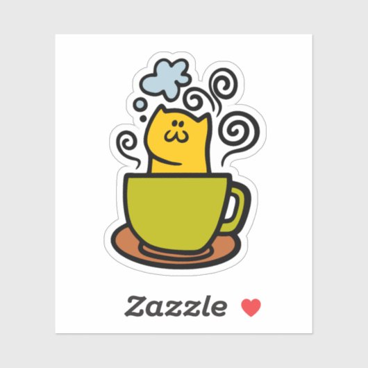Kat in een koffiekopje sticker (Vel)