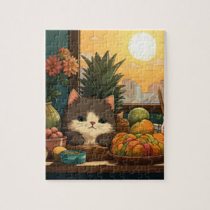 Kat in een mandje in de zon puzzel
