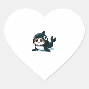 Kat in een orka kostuum hart sticker