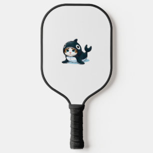 Kat in een orka kostuum pickleball paddle