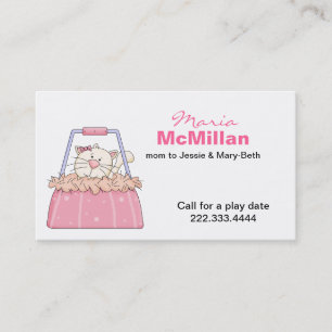 Kat in een paarse mammie Kaart Contactkaartje