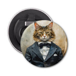 Kat in een pak button flesopener