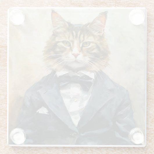 Kat in een pak glazen onderzetter (Achterkant)