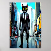 Kat in een pak in de stad | AI Art Poster (Voorkant)