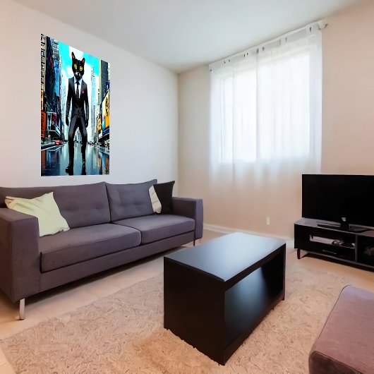 Kat in een pak in de stad | AI Art Poster