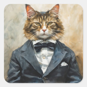 Kat in een pak vierkante sticker