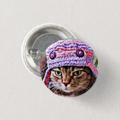 Kat in een Pet - mini-knop Ronde Button 3,2 Cm (Voorkant /achterkant)