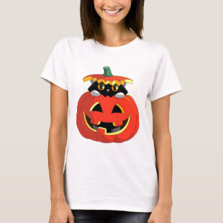 Kat in een pompoen T-shirt