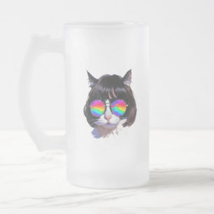 Kat in een Pruik + Zonnebril (Schilderij #1) Matglas Bierpul