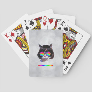 Kat in een Pruik + Zonnebril (Schilderij #1 + RGB) Pokerkaarten