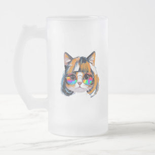 Kat in een Pruik + Zonnebril (Schilderij #2) Matglas Bierpul