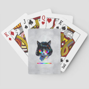 Kat in een Pruik + Zonnebril (Schilderij #6 + RGB) Pokerkaarten