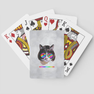 Kat in een Pruik + Zonnebril (Schilderij #8 + RGB) Pokerkaarten