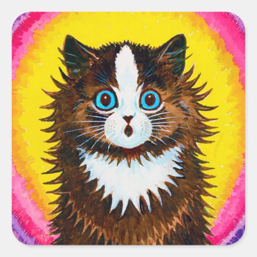 Kat in een regenboog, Louis Wain Vierkante Sticker (Voorkant)