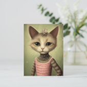 Kat in een roze jurk briefkaart (Staand voorkant)