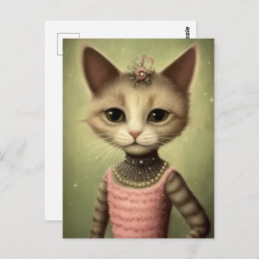 Kat in een roze jurk briefkaart (Voorkant / Achterkant)