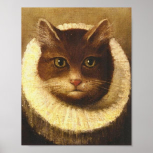 Kat in een ruff-klap Victoriaans kunst  Poster