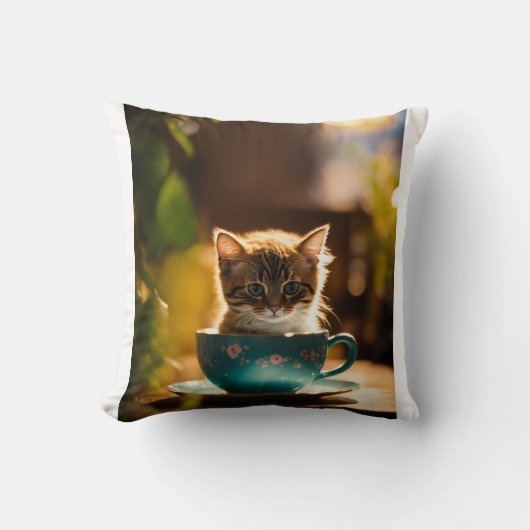 Kat in een theekopje afbeelding kussen (Voorkant)