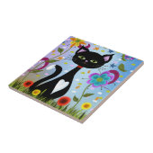 Kat in een tuin Abstracte kunst Tegeltje (Zijkant)