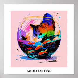 Kat in een vissenkom poster