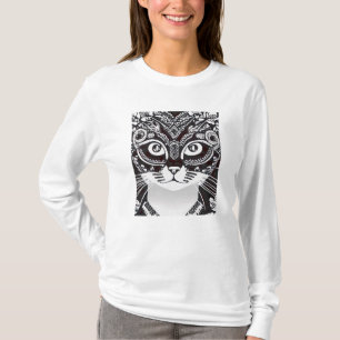 Kat in een Zwart & Wit Mardi Gras Mask lange mouw T-shirt