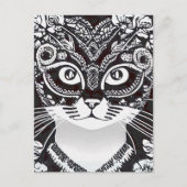 Kat in een zwart-wit Mardi Gras masker Briefkaart (Voorkant)
