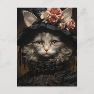 Kat in een zwarte jurk briefkaart