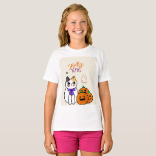 Kat in Halloween-stijl met pompoenen en geesten T-shirt