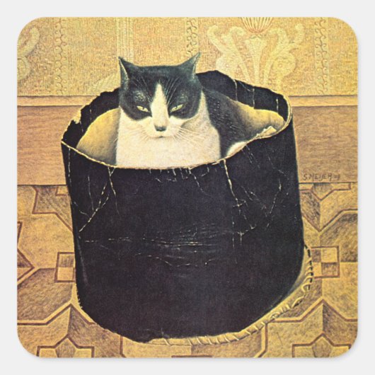 Kat in Hatbox, Solomon Meijer Vierkante Sticker (Voorkant)
