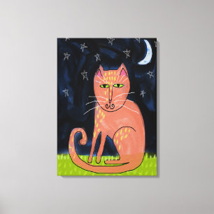 Kat in het Abstracte schilderen van het maanlicht Canvas Afdruk